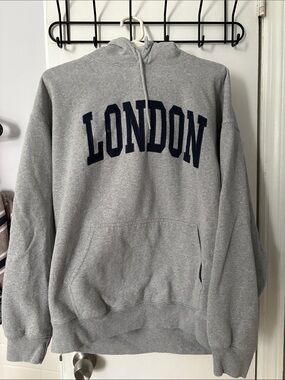 Brandy Melville Gray Hoodie with Navy "LONDON" Applique